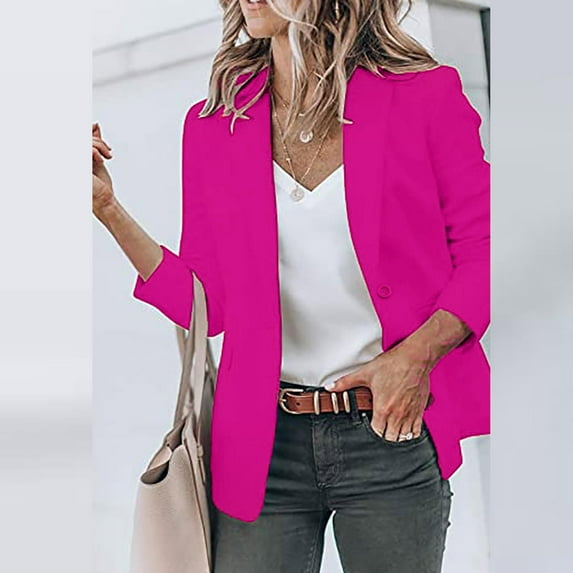 Jacenvly Fall Blazers for Women Clearance Lapels Long Sleeve Cropped Office Suit Blousebutton Pocket Solid Cardigan Coat Soft Comfort Fashion Dignified Slimming Top