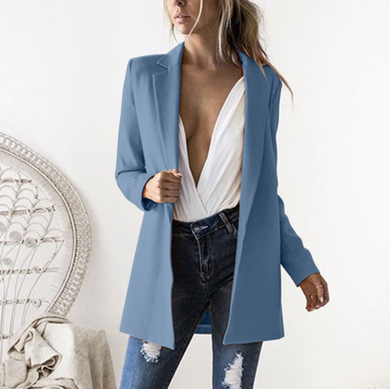Jacenvly Business Attire Women Clearance Turndown Collar Long Sleeve Short  Blazers for Women Solid Cardigan Coat Soft Skin-Friendly Casual Refined