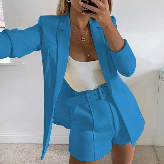 Jacenvly Fall Blazers for Women Lapels Long Sleeve Cropped Office Suit Blouse Solid Cardigan Coat Soft Comfort Casual Refined Slimming Top