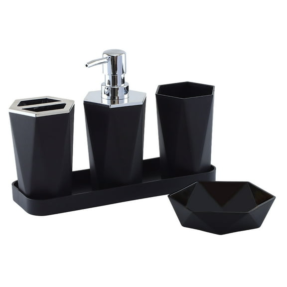 Jacenvly Farmhouse Christmas Decor 5 Piece Bathroom Accessory Set with Soap Dispenser Pump Toothbrush Holder Tumbler and Soap Dish Bathroom Tray Shower Set Box Bathroom Bottle Set