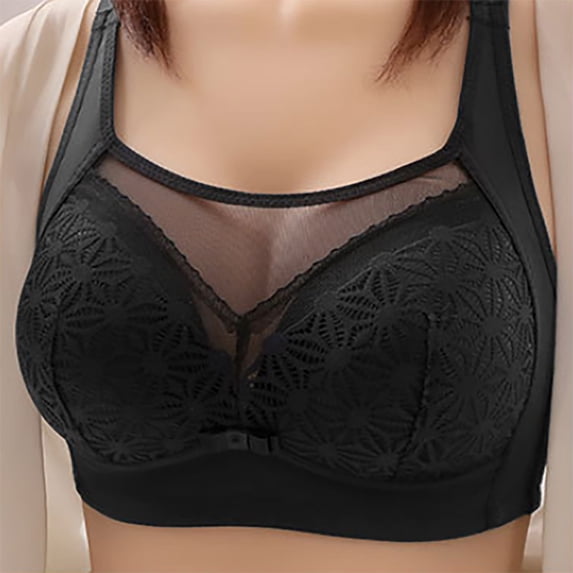 Jacenvly Front Closure Bras for Women Solid Casual Fashion Ladies Bralettes Woman'S Embroidered Glossy Breathable Bra Underwear No Rims Black