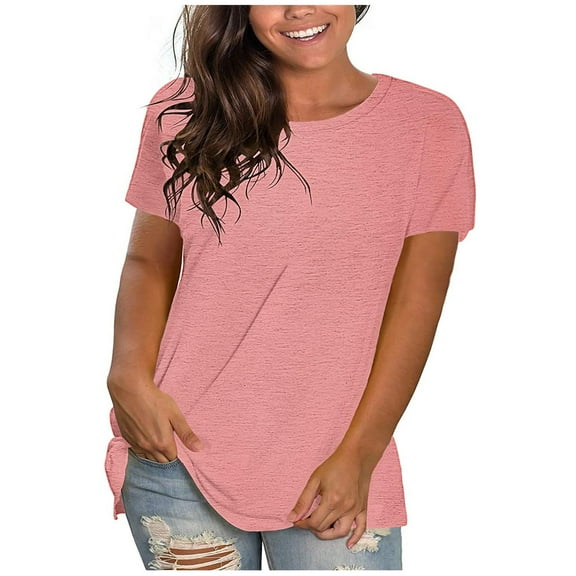 Jacenvly Graphic Tees Women Fashion Plus-Size Solid O-Neck Loose Short Sleeve T-Shirt Pullover