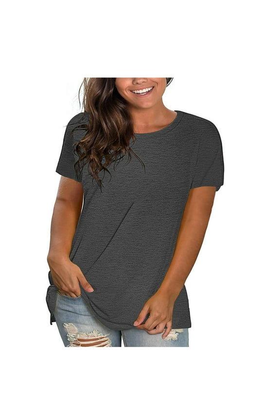 Graphic Tees Women Fashion Plus-Size Solid O-Neck Loose Short Sleeve T-Shirt Pullover