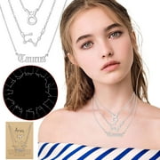 JACENVLY Heart Necklaces For Women 3-Piece Set Of Three-Piece Sky Ancient English Letter Twelve Necklace Glow Necklaces Silver