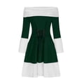 thumbnail image 1 of Jacenvly Holiday Dresses for Women Christmas Mid Sleeve Solid Cocktail Dresses Boat Neck Mid-Length Skirts Draw Back Waist Women'S Ladies Slim Off-The-Shoulder Mid-Calf Dress Army Green, 1 of 4