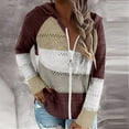 thumbnail image 1 of Jacenvly Hoodies for Women Contrast-Color Long Sleeve Drawstring Hood Sweatshirts Zip-Up Outdoor Sports Knitting Coat Comfortable Warm Fall Winter Sweater Loose Casual Blouse, 1 of 7