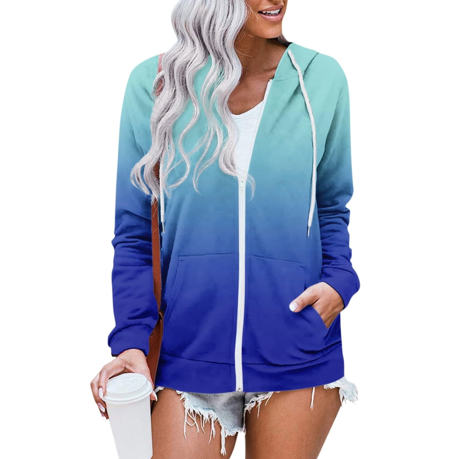 Jacenvly Hoodies for Women Clearance Gradient Color Long Sleeve ...