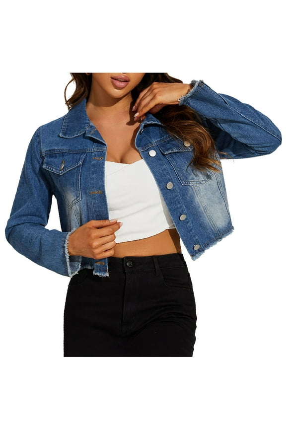Jackets for Women Casual 2024 Solid Denim Jacket Soft Comfort Long Sleeve Cardigan Lapels Pocket Button up Outerwear Loose Casual Short Blouse
