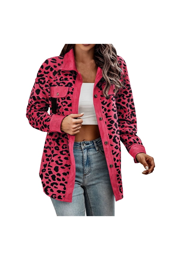 Jackets for Women Casual Fall Leopard Print Shacket Jacket Comfortable Warm Long Sleeve Cardigan Lapels Pocket Button up Outerwear Loose Casual Regular Blouse