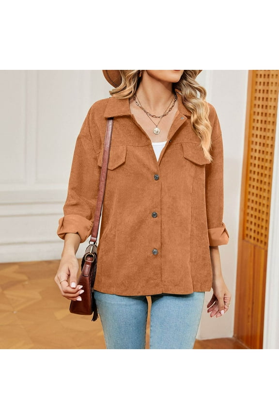 Jackets for Women Solid Denim Jacket Soft Comfortable Long Sleeve Winter Coats Lapels Pocket Button up Shirts for Women New Style Regular Tops