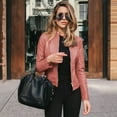 thumbnail image 1 of Jacenvly Leather Jacket Women Turndown Collar Long Sleeve Short Blazers for Women Zipper Solid Cardigan Coat Soft Skin-Friendly Casual Refined Slimming Tops, 1 of 6