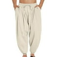thumbnail image 1 of Jacenvly Linen Pants for Men Long Wide Leg Pants Elastic Waisted Drawstring Pocket Plain Men'S Pants Casual Color Binding Leg Breathable Loose Pants, 1 of 6