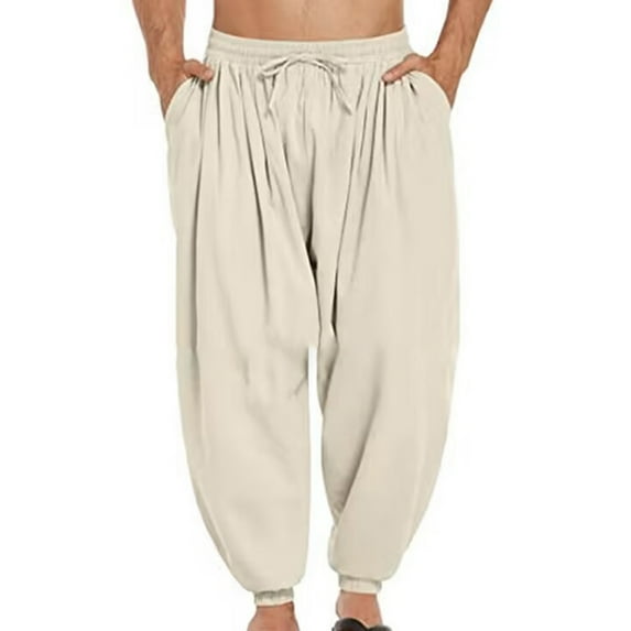 Jacenvly Linen Pants for Men Long Wide Leg Pants Elastic Waisted Drawstring Pocket Plain Men'S Pants Casual Color Binding Leg Breathable Loose Pants
