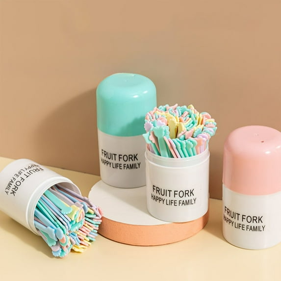 Jacenvly Living Room Decor Fruit Fork Set Fruit Skewer One- Plastic Two-Tooth Home Eating Fruit Cake Dessert Small Fork for Snacks Room Decor