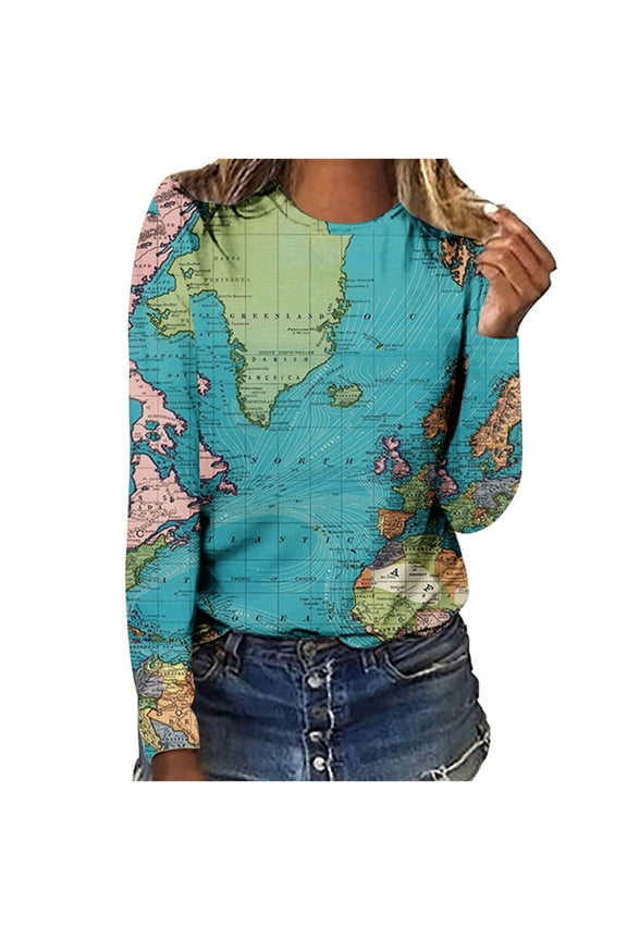 Long Sleeve Womens Tops Graphic Tees Young Adult Misses Fashion Casual Crew Neck Printed T-Shirt Blouse