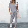 thumbnail image 1 of Jacenvly Lounge Sets for Women Plus Size Fashion Women Summer Solid Button Casual Short Sleeve Top+ Pant Set Round Neck Breathable Summer Suit Gray, 1 of 6