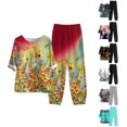 thumbnail image 1 of Jacenvly Lounge Sets for Women Plus Size Leisure Women's Summer Printed Half Sleeve Round Neck Cropped Top + Casual Pants Suit Set Two Piece Floral Breathable Summer Suit Black, 1 of 3