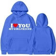 thumbnail image 1 of Jacenvly Matching Couples Sweatshirt Long Sleeve Shirts Heart Pattern Hooded Loose Casual I Love You My Girlfriend Valentine'S Day Couple Hooded Fleece Pocket Sweater Coat Blue, 1 of 4