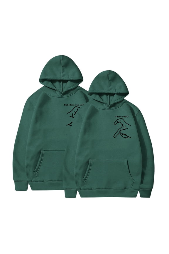 Matching Couples Sweatshirt Long Sleeve Shirts Heart Pattern Hooded Loose Fashion Valentine'S Day Printed Hooded Plush Hoodie Top Hooded Hoodie Army Green