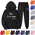thumbnail image 1 of Jacenvly Matching Couples Sweatshirt Long Sleeve Shirts Love Letter Print Hooded Casual Trendy Men Pullover Hooded Sports Trousers Two-Piece Tracksuit Pink, 1 of 9