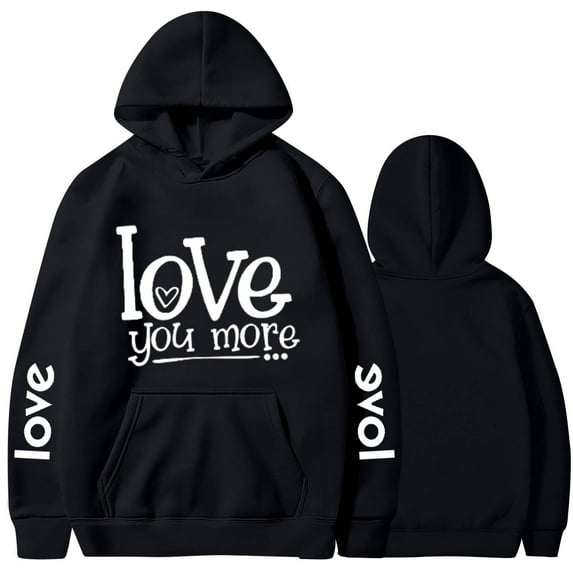 Jacenvly Matching Couples Sweatshirt Long Sleeve Shirts Love Letter Print Hooded Loose Casual Fashion Valentine'S Day Couple Hooded Fleece Pocket Sweater Coat Black