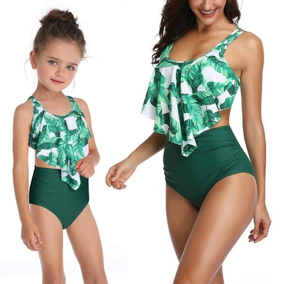 Jacenvly Matching Family Swimsuits Skin-Friendly Surfing Swimwear Swimwear and Parent-Child Clothing Mother Daughter Swimsuit Set Adult and Women'S Swimsuit 2-Piece Set Green