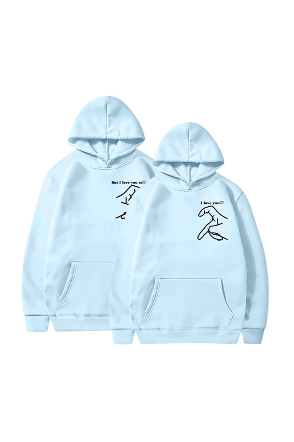 Matching Hoodies for Couples Long Sleeve Shirts Heart Pattern Hooded Cozy Leisure Valentine'S Day Printed Hooded Plush Hoodie Top Hooded Hoodie Light Blue