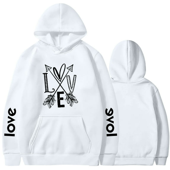 Jacenvly Matching Hoodies for Couples Long Sleeve Shirts Love Letter Print Hooded Loose Casual Fashion Valentine'S Day Couple Hooded Fleece Pocket Sweater Coat White
