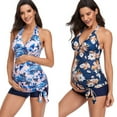 thumbnail image 1 of Jacenvly Maternity Swimsuit Plus Size Quick Drying Swimwears Women'S One-Piece Stripe Print Swimwear Swimsuit Bikini Swimming Beachwear Blue, 1 of 10