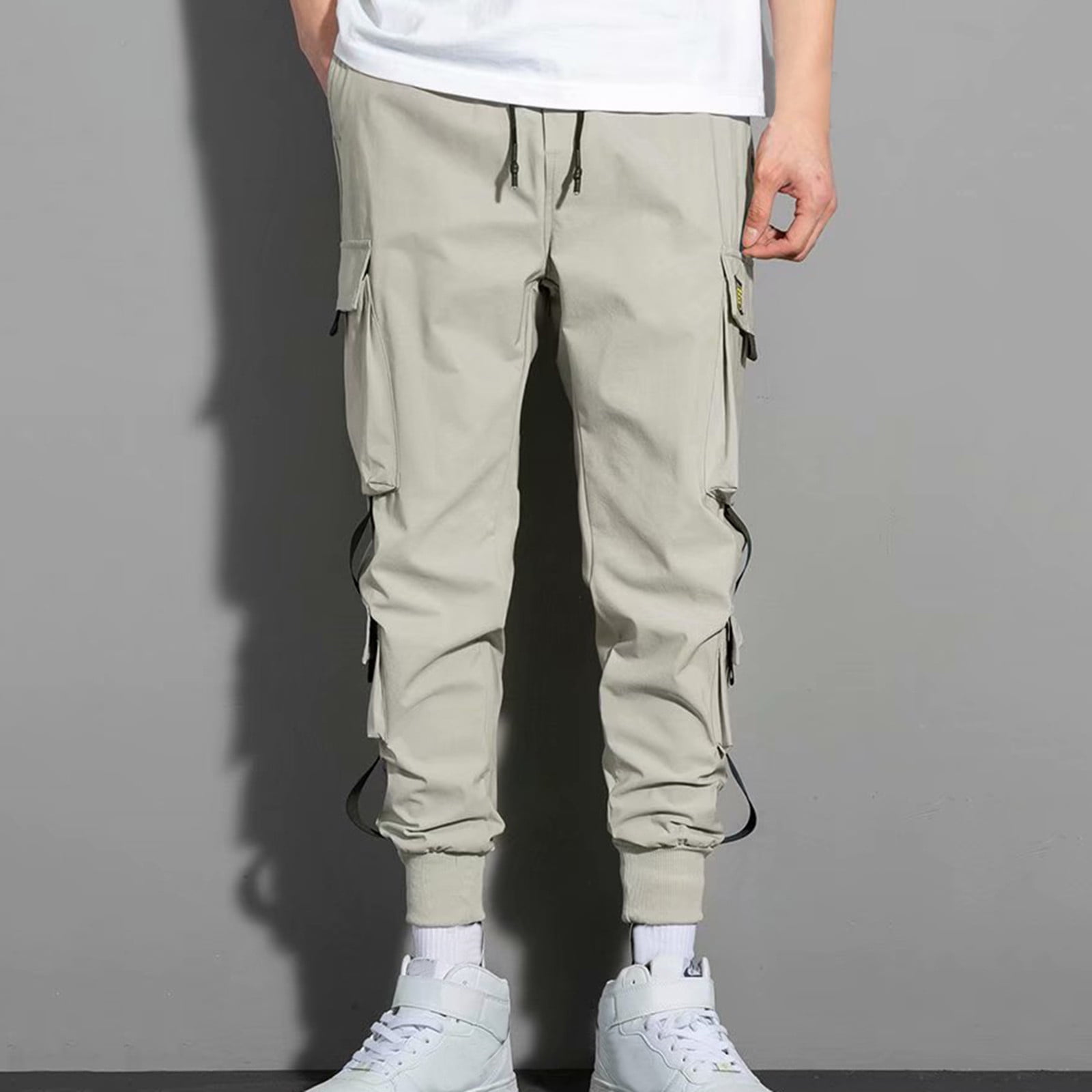 Jacenvly Men'S Pants Long Cargo Pants Elastic Waisted Pocket Plain