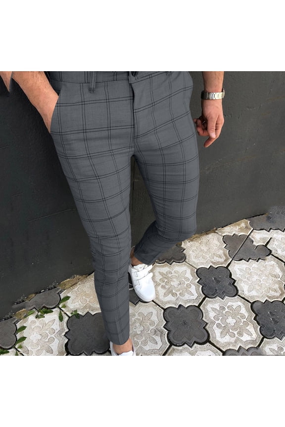 Men'S Pants Long Suit Pants Mid Waisted Pocket Square Trousers for Men Dress Pants,Casual Plaid Flat-Front Skinny Business Pencil Pants Pocket