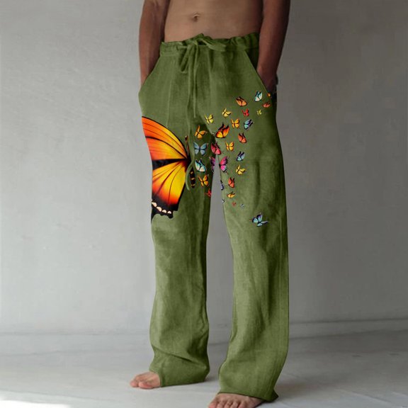 Jacenvly Men'S Pants Long Wide Leg Pants Elastic Waisted Drawstring Pocket Print Pants for Men Casual Printed Lace-Up Casual Pants Full Length Pants