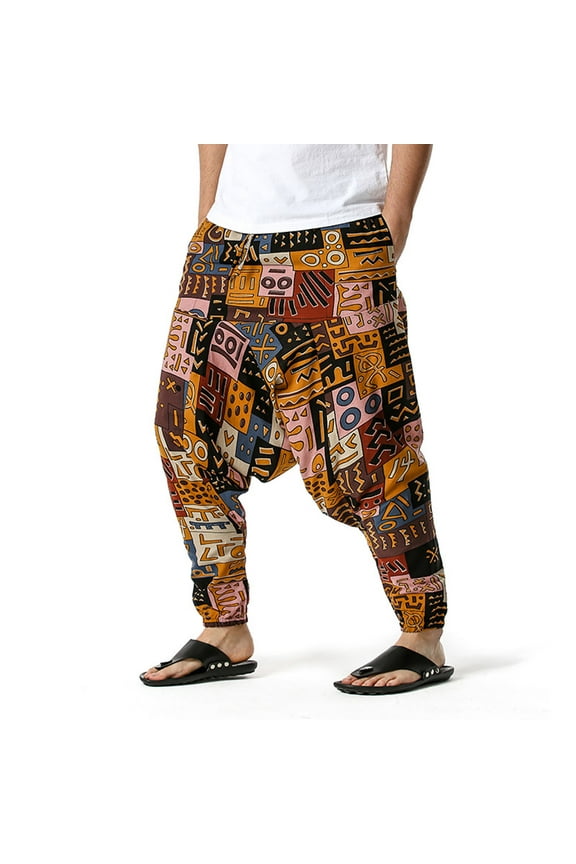 Men'S Pants Sale Long Harem Pants Elastic Waisted Pocket Print Trousers for Men Hippie Pants Boho Trousers Linen Yoga Pants