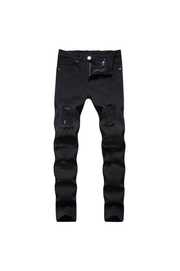 Men'S Pants Sale Long Skinny Pants Mid Waisted Ripped Hole Pocket Plain Trousers for Men Pants Slim Fitting Straight Tube Casual Jeans Fashionable Casual Pants Pants