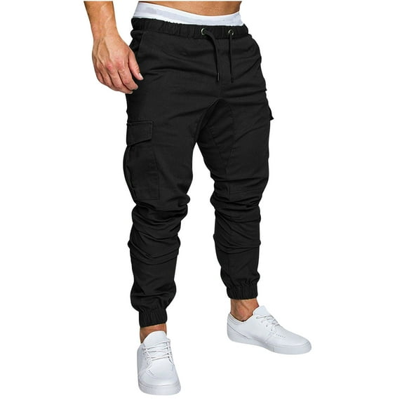 Jacenvly Men's Pants Clearance Long Cargo Pants Elastic Waisted Drawstring Pocket Plain Trousers for Men Fashion Joggers Sports Pants - Cotton Pants Trousers Pants