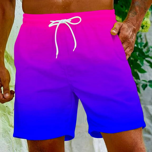 Jacenvly Mens Board Shorts Gradient Color Loose Swim Trunks for Men Skin-Friendly Men's Gradient Printing Special Print Beach Casual Trouser Shorts Pants Multicolor