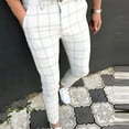 thumbnail image 1 of Jacenvly Mens Dress Pants Long Suit Pants Mid Waisted Pocket Square Trousers for Men Dress Pants,Casual Plaid Flat-Front Skinny Business Pencil Pants Pocket, 1 of 3