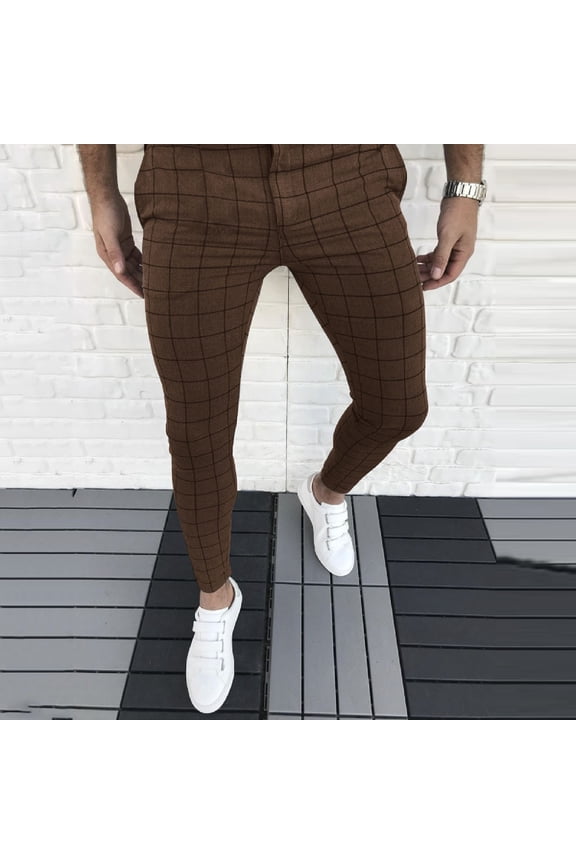 Mens Pants Long Suit Pants Mid Waisted Pocket Square Work Pants for Men Dress Pants,Casual Plaid Flat-Front Skinny Business Pencil Pants Pocket