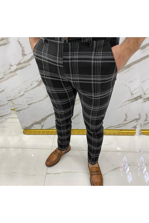 Mens Pants Long Suit Pants Mid Waisted Pocket Square Work Pants for Men Dress Pants,Casual Plaid Flat-Front Skinny Business Pencil Pants Pocket