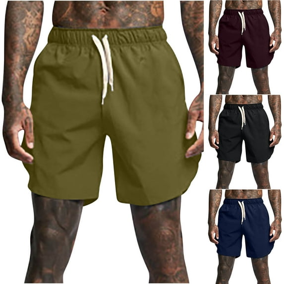 Jacenvly Mens Shorts Solid New Style Board Shorts for Men Swimming Soft Satiny Men's Color Casual Outdoor Sports Pocket Lace-Up Elastic Shorts Black