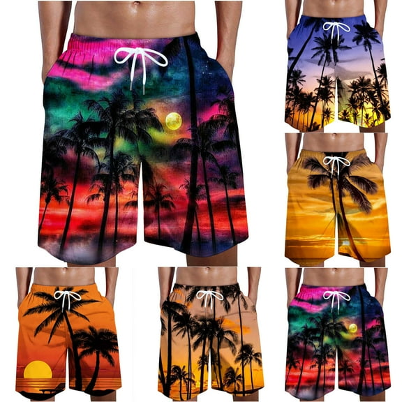 Jacenvly Mens Shorts Tropical Fashion Board Shorts for Men Swimming Soft Satiny Men Casual Print Shorts with Pockets Elastic Waist Beach Pants Purple