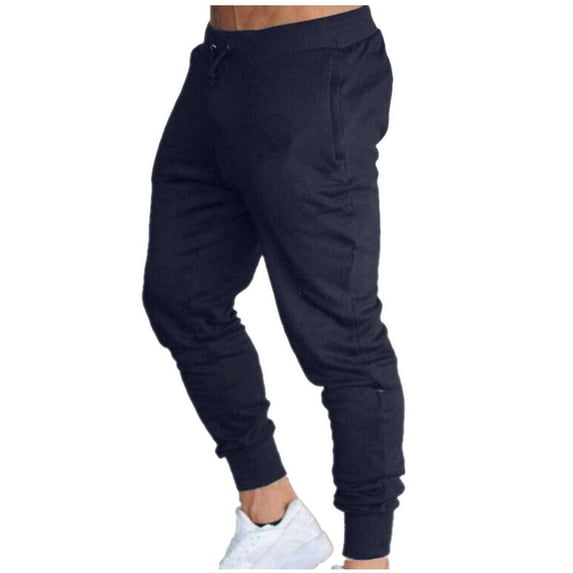 Jacenvly Mens Sweatpants with Pockets Solid Elastic Waisted Long Mens Pants Men Casual Tight Fitting Pockets Fitness Sport Pants Pants Navy Trousers for Men