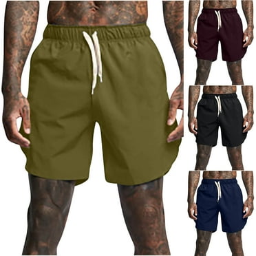 Jacenvly Mens Swim Trunks Solid Trendy Plus Size Board Shorts Quick Drying Men's Color Casual Outdoor Sports Pocket Lace-Up Elastic Shorts Navy