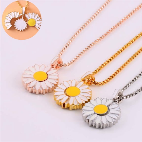 Jacenvly Mother's Day Daisy Locket Necklace Sunflower Oil Drop Pendant Double Layer Openable Sunflower Necklace Mother's Day Decoration Mother's Day Gifts For Wome/Men