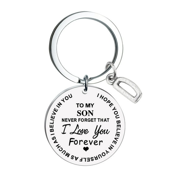 Jacenvly Mother's Day Diy To My Son Stainless Steel Last Name 26 Letter Keychain 2.5X2.5Cm Mother's Day Gifts For Wome/Men/Mom/Girls/Kids/Teens