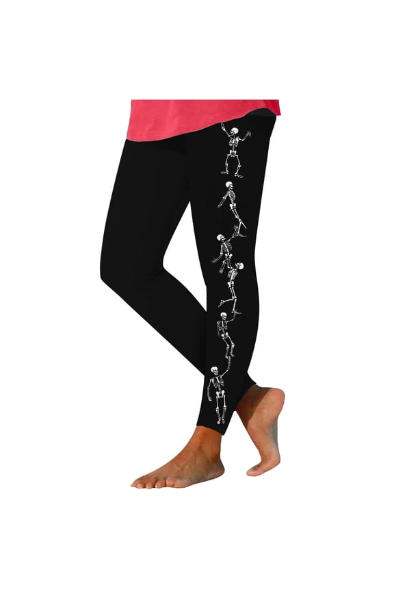 New Athletic Pants Women Loose Women's Fashion Halloween Skeleton Print Leggings with Yoga Sport Elastic Pants Breathable High Waisted Womens Leggings