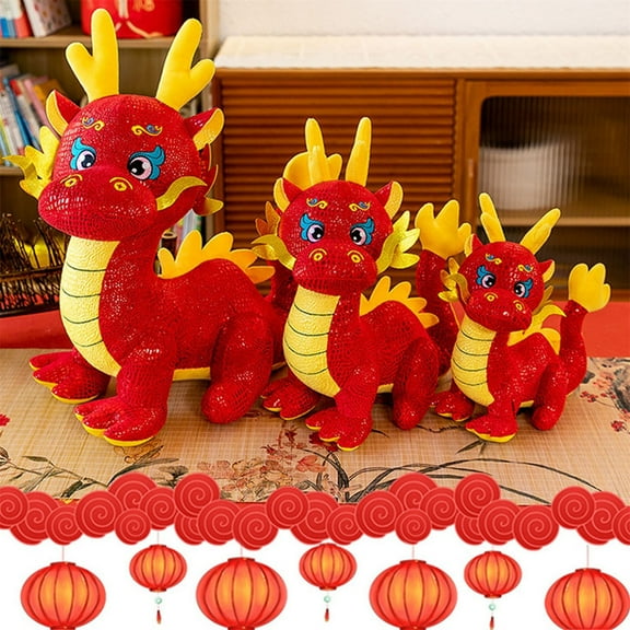 Jacenvly New Baby Toys 2024 Dragon Plush Doll 6.2/7.8/9.8/11.8/15.7In Chinese Dragon Plushies Stuffed Printed Dragon Plushies Stuffed Doll Pillow Festival Party