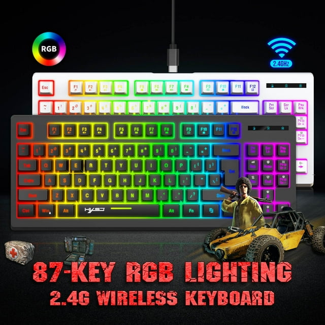 Jacenvly New Back to School Savings 87-Key Wireless Keyboard Rechargeable Gaming Keyboard Multi-Color Changing Led Backlit Keyboard for Pc Summer Savings&nbsp;