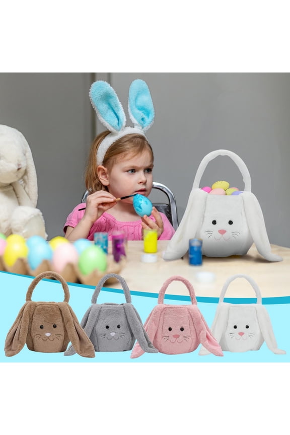 New Bath Toys Personalized Bunny Easter Basket Plush Custom Easter Basket with Handles Pluffy Custom Eggs Bag Gifts for Kids Girls Babies Toddlers Teens