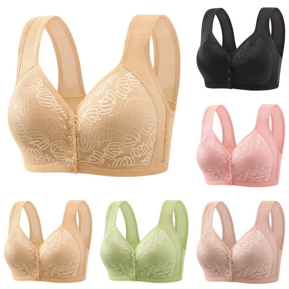 Jacenvly New Bras for Women Plus Size Women's Non Steel Ring Style Printed Gathered Middle Button Breathable Underwear Daily Bra Easy Care Women Bras Plus Size